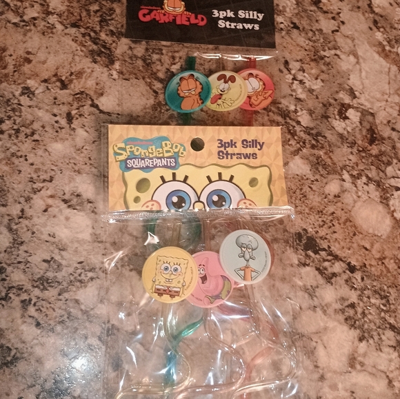 Garfield And SpongeBob Silly Straws Set Kids Dining Fun - Picture 5 of 6
